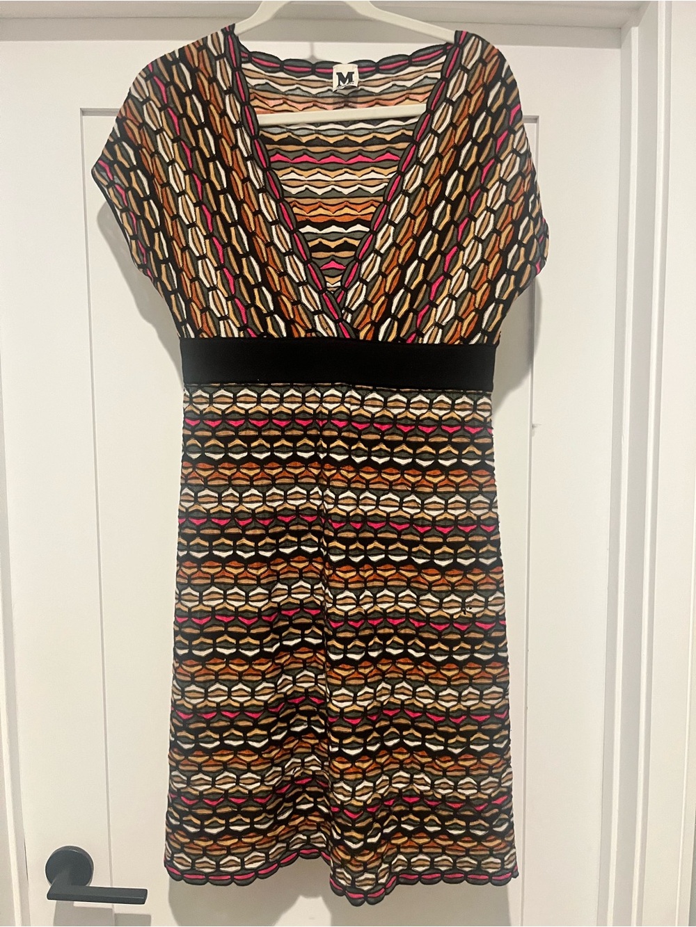 Missoni Multicolor Geometric V‑Neck Dress with Black Waistband
